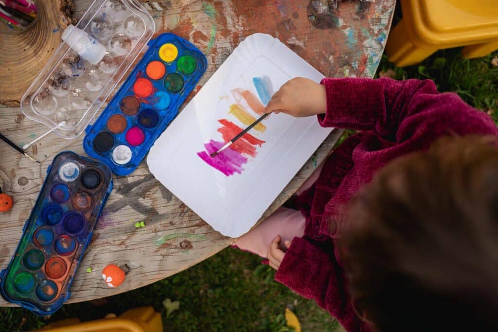 Children's creativity. child's hands drawing