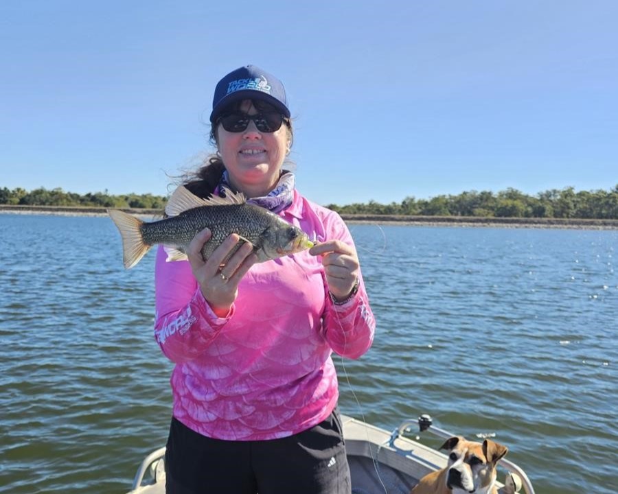 The boss (Lenore) with a solid bass caught with Josh last weekend