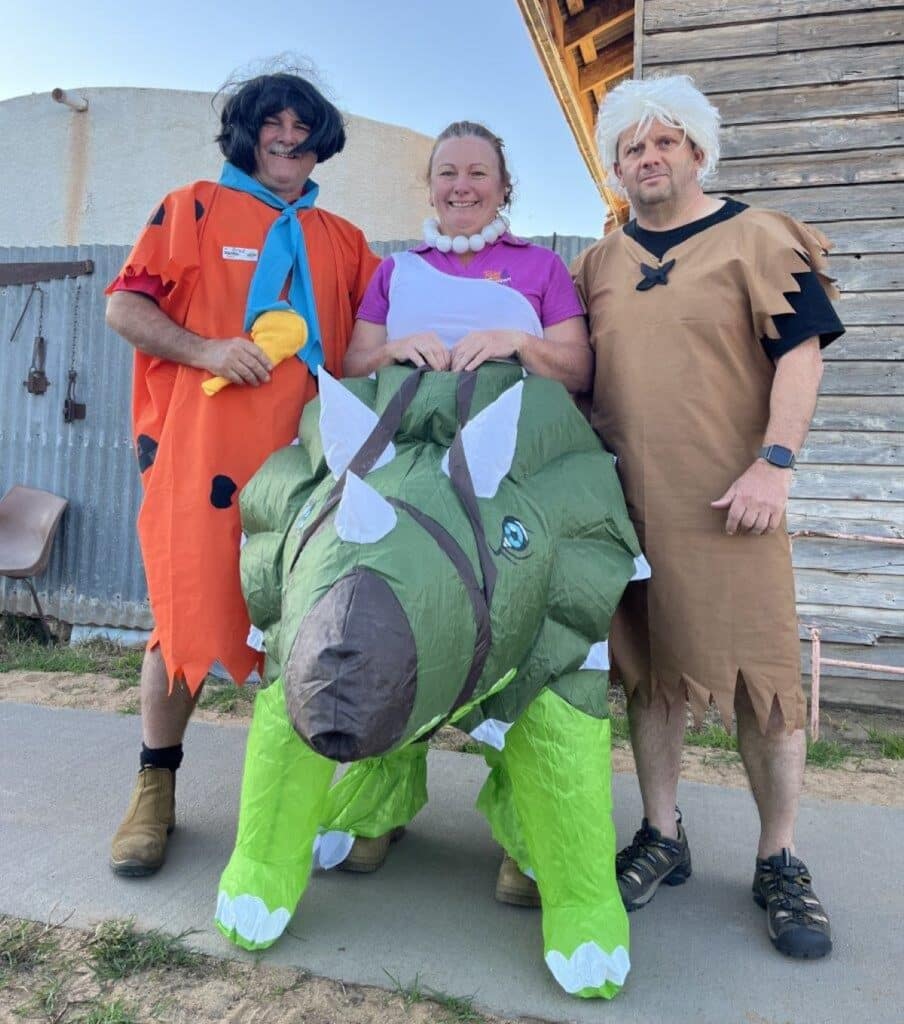 Bundaberg Four Wheel Drive Club members Brad Praed, Rowena Hanlon and Steve Mallan dressed up for the Cartoon themed day.