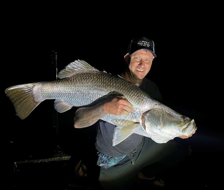 Jade Truant with a 108cm barra caught at Lake Monduran