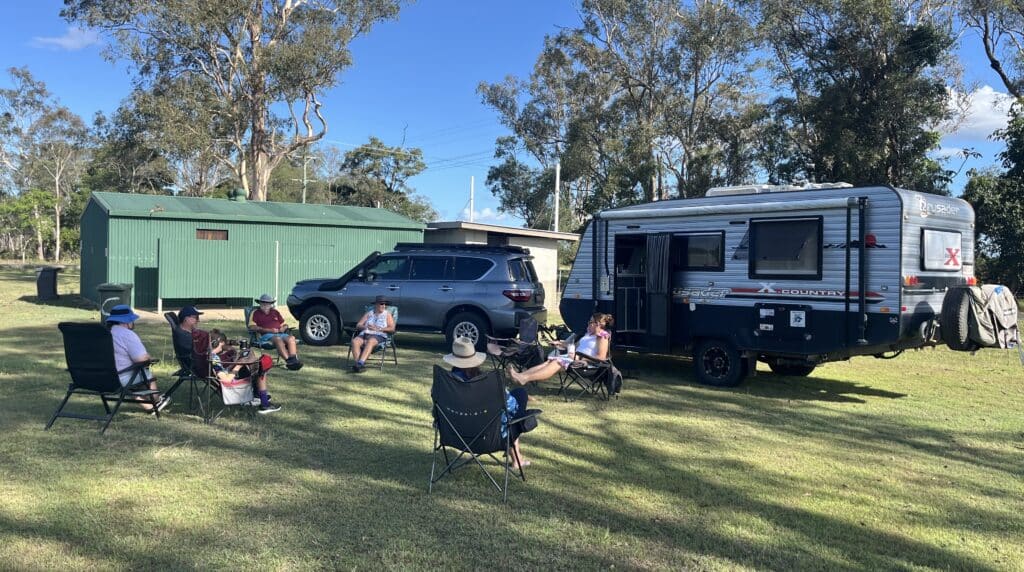 The early birds starting Happy Hour at camp