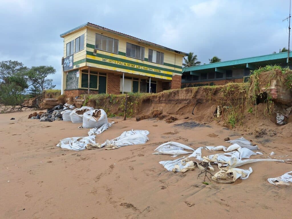 Significant erosion has exposed the foundations of a building on the Moore Park Beach Foreshore.